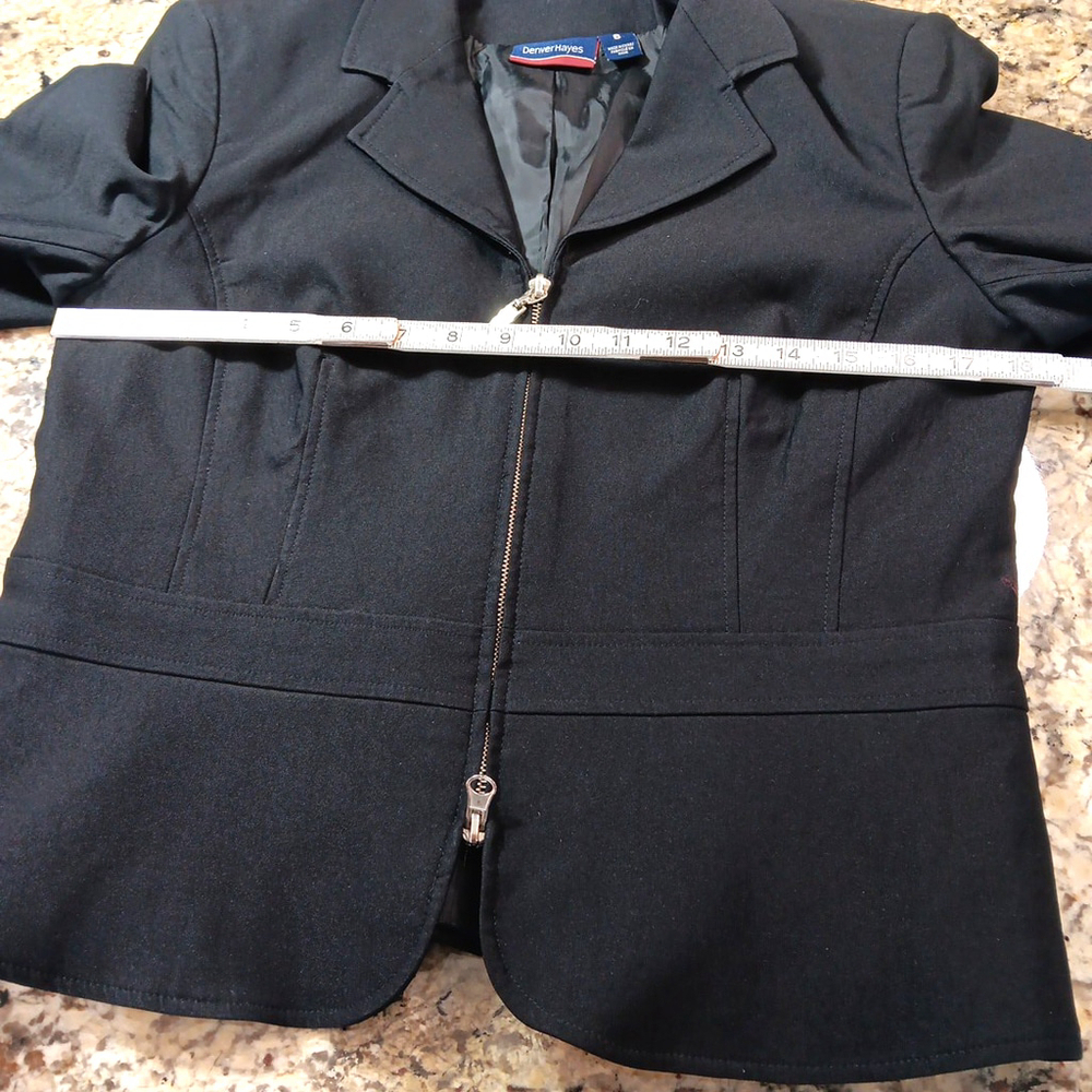 Size 8 Denver Hayes Black Womens Zip Up Blazer Short Coat Shoulder Pads - Picture 5 of 9